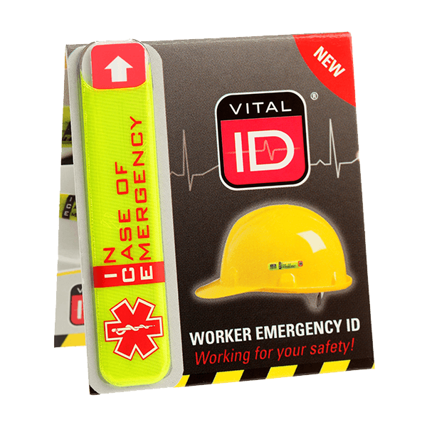 Vital ID WSID-01 Worker Emergency ID tag with its product packaging.